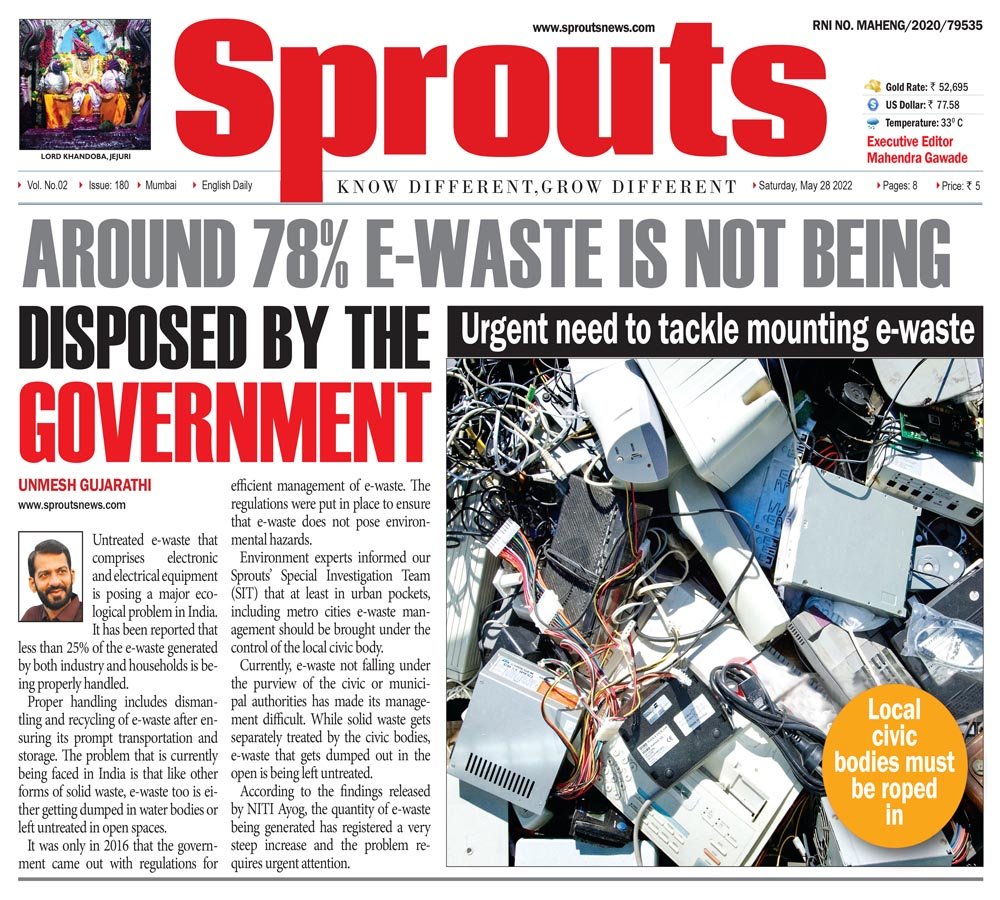 Around 78% e-waste is not being disposed by the government