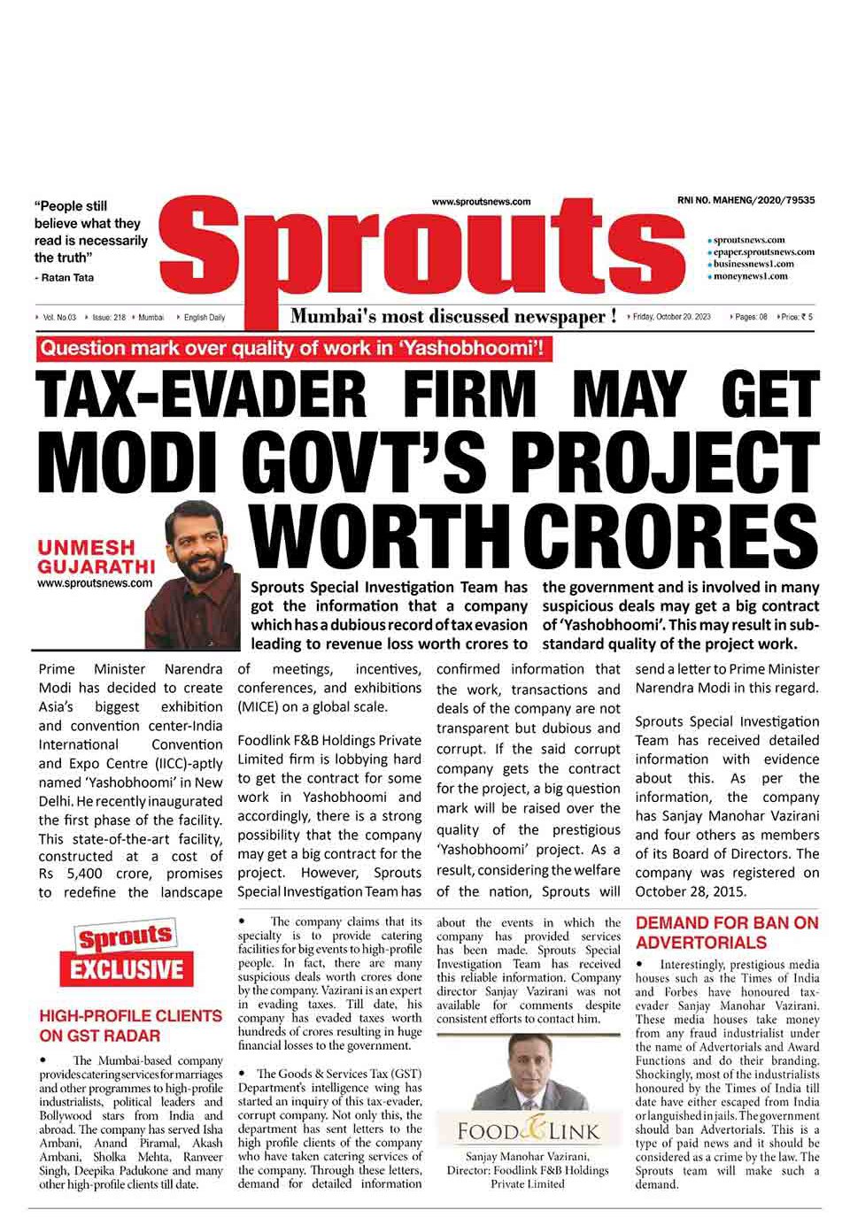 Tax-evader firm may get Modi govt’s project worth crores