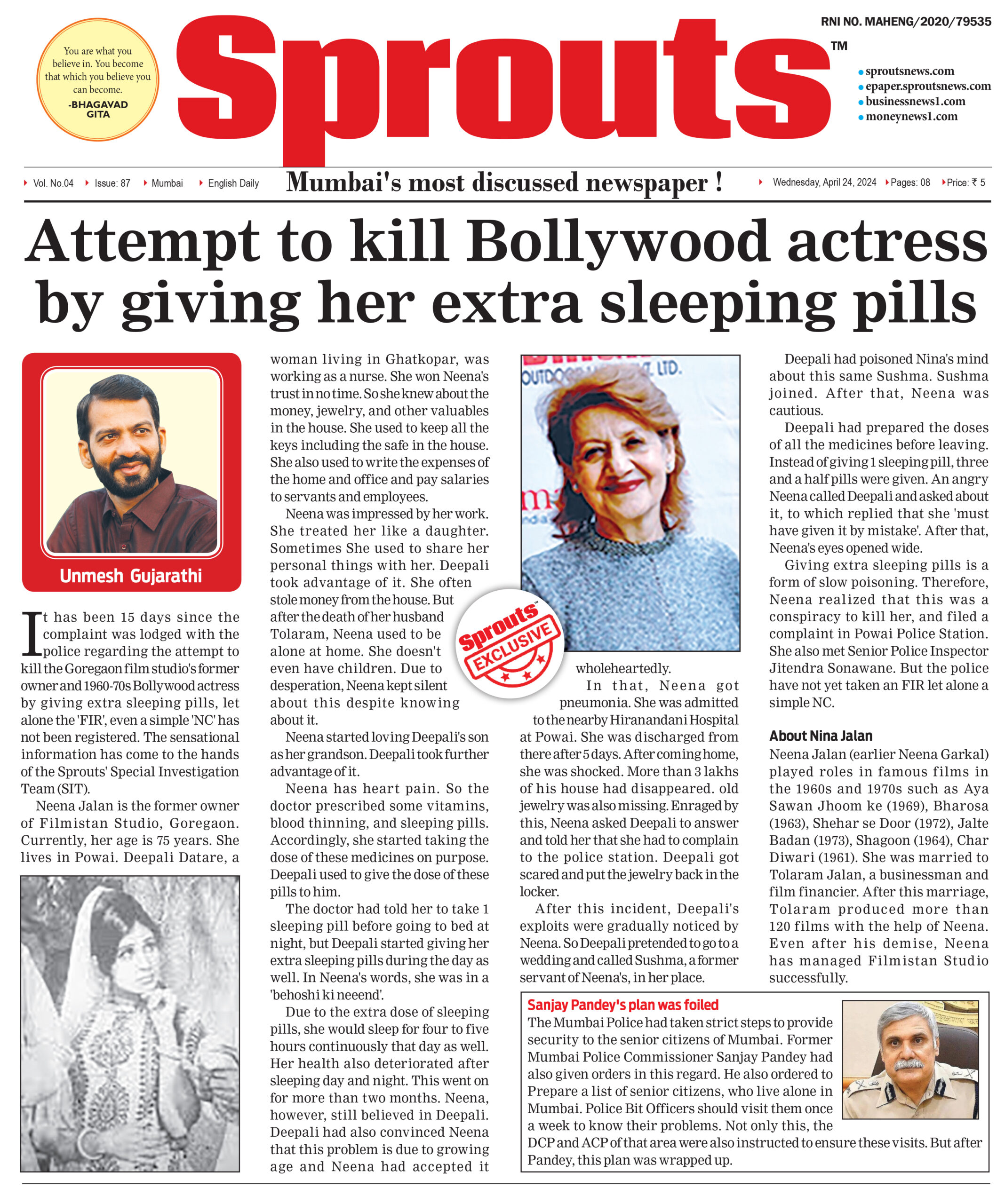 Attempt to kill a Bollywood actress by giving her extra sleeping pills